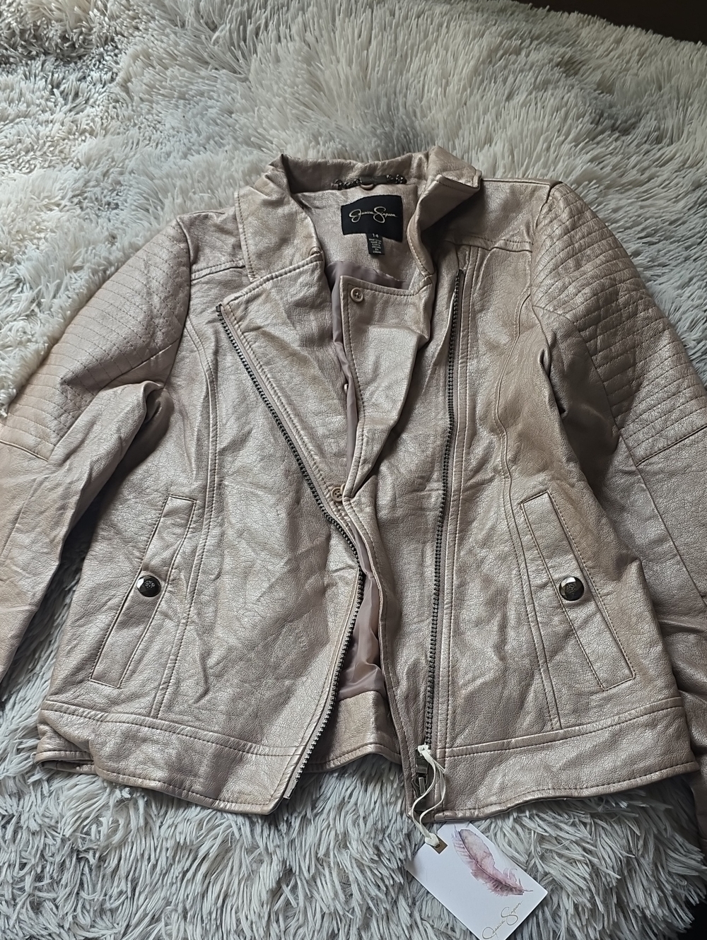 Jessica Simpson Blush Metallic Moto Jacket
